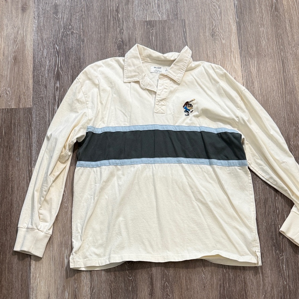 Hollister Boxy Heavyweight Tasmanian Devil Graphic Rugby Polo
